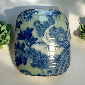 Vintage Chinese Porcelain & Metal 6.5” X 5.5” X 2" Box PHOENIX Bird Floral Motif